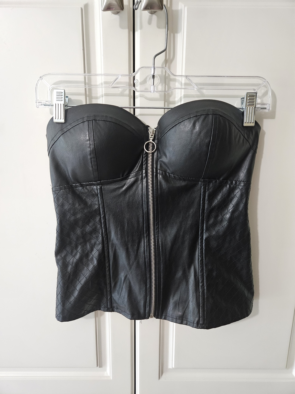 Black Faux Leather Zip Bustier Corset Top Edgy Alt Goth Punk Biker Moto Y2k 90s